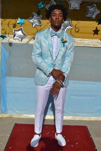 Shawl Lapel Jacquard One Button Light Blue Men's Prom Blazer