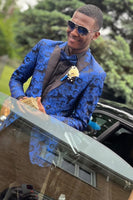 Load image into Gallery viewer, Peak Lapel Jacquard Royal Blue Slim Fit Men&#39;s Prom Suits