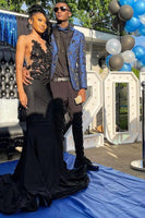 Load image into Gallery viewer, Peak Lapel Jacquard Royal Blue Slim Fit Men&#39;s Prom Suits