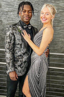 Load image into Gallery viewer, Shawl Lapel Black Print Men&#39;s Prom Blazer