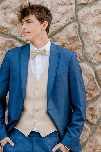 Grey Blue One Button Peak Lapel 2-Piece Men's Prom Suits