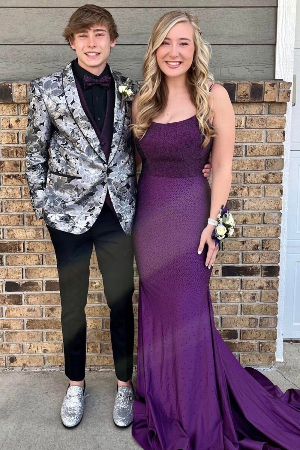 Silver Shawl Lapel Jacquard Men's Prom Blazer