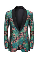 Load image into Gallery viewer, Green Shawl Lapel Jacquard Floral Pattern Men&#39;s Homecoming Blazer