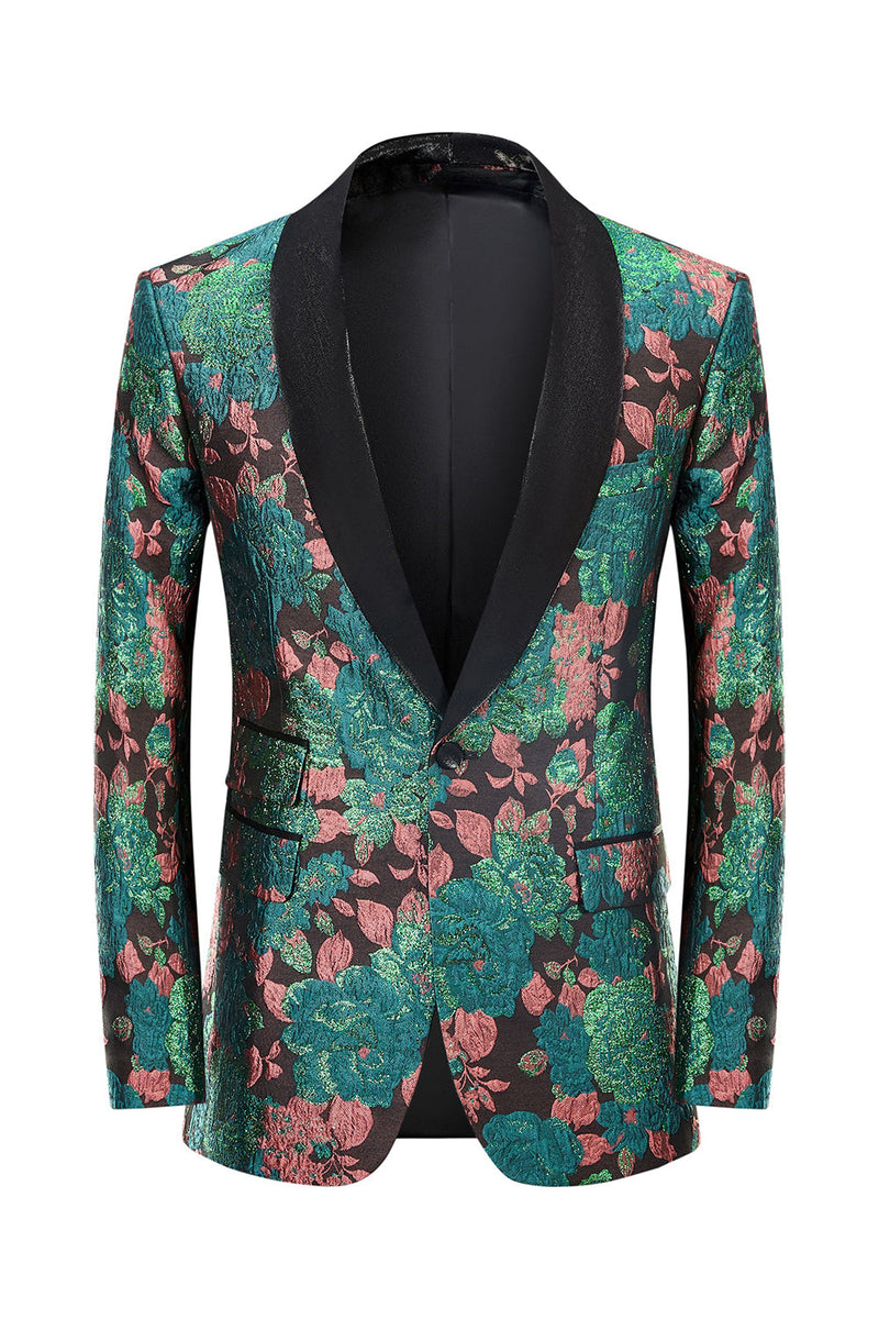 Load image into Gallery viewer, Green Shawl Lapel Jacquard Floral Pattern Men&#39;s Homecoming Blazer