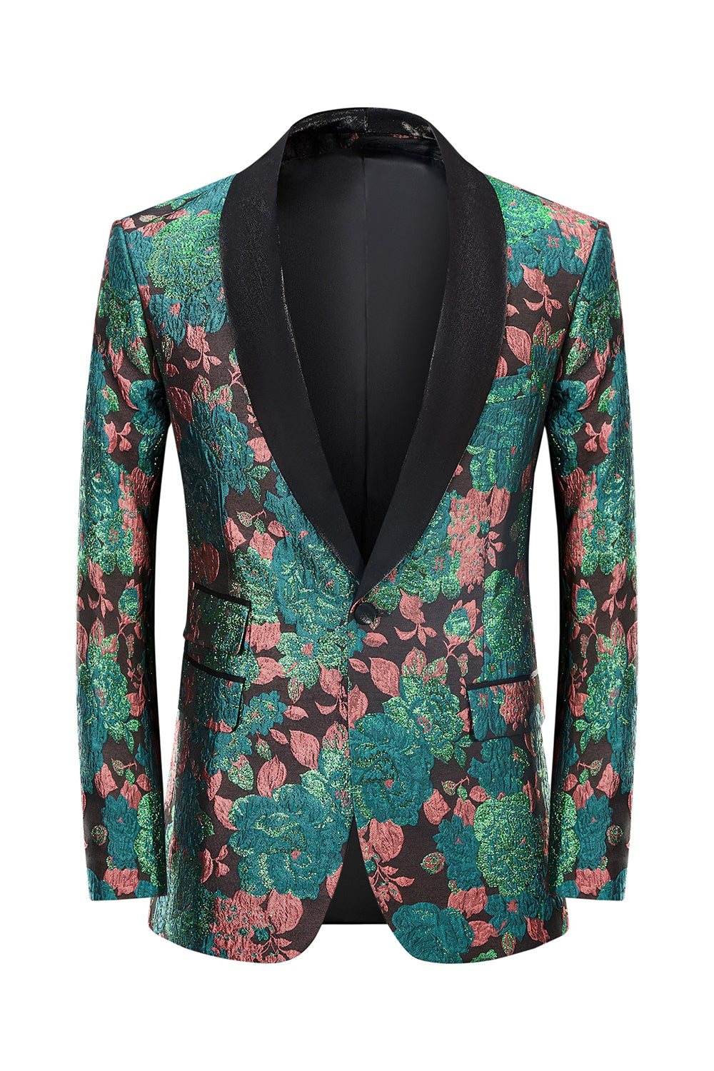 Green Shawl Lapel Jacquard Floral Pattern Men's Homecoming Blazer