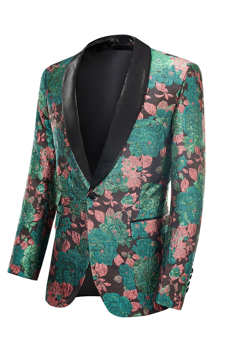 Load image into Gallery viewer, Green Shawl Lapel Jacquard Floral Pattern Men&#39;s Homecoming Suit Jacket Blazer