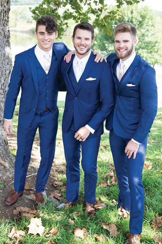Blue Notched Lapel 3-Piece Men's Prom Suits