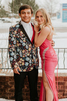 Load image into Gallery viewer, Black Floral Jacquard Notched Lapel Men&#39;s Prom Blazer