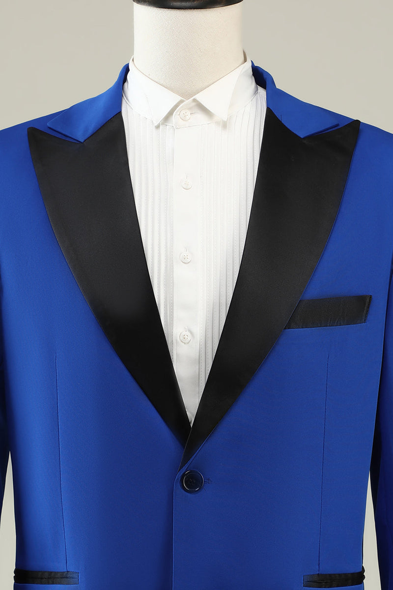 Queendancer Blue Men's Prom Suits Slim Fit Peak Lapel One Button