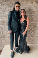 Load image into Gallery viewer, Dark Green Jacquard Shawl Lapel One Button 2 Piece Men&#39;s Prom Suits