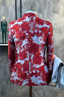 Load image into Gallery viewer, Red Floral Jacquard 2 Piece Men Prom Suits