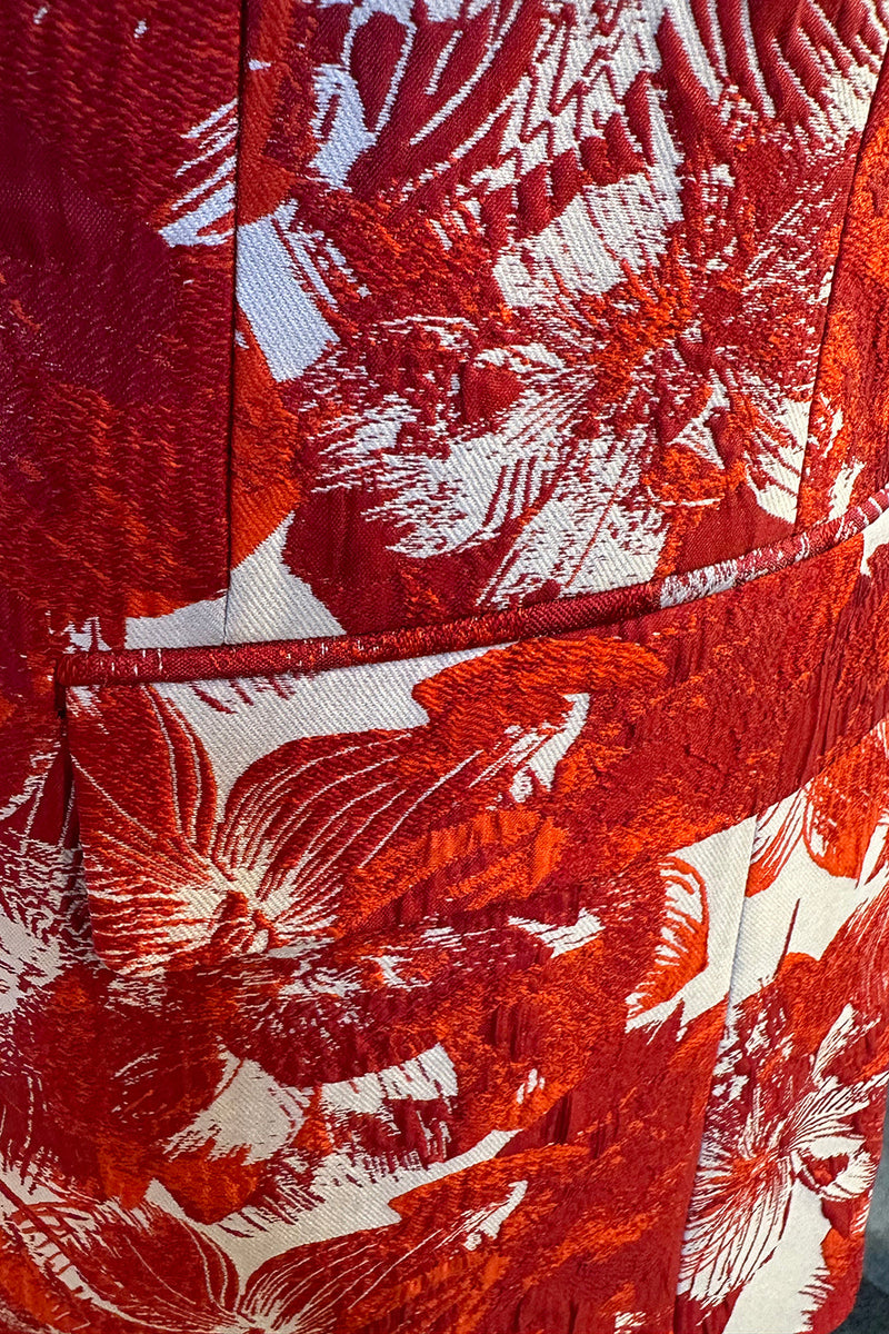 Load image into Gallery viewer, Red Floral Jacquard 2 Piece Men Prom Suits