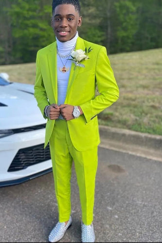 Lemon Yellow Notched Lapel 2 Piece Men's Prom Suits