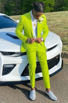 Lemon Yellow Notched Lapel 2 Piece Men's Prom Suits