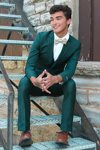 Dark Green Notched Lapel 3 Piece Men's Prom Suits