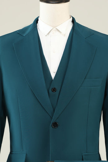 Dark Green Notched Lapel 3 Piece Men's Prom Suits