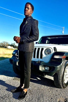 Black Jacquard Shawl Lapel 2-Piece Prom Homecoming Suits