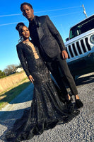 Load image into Gallery viewer, Black Jacquard Shawl Lapel 2-Piece Prom Homecoming Suits