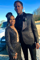 Load image into Gallery viewer, Black Jacquard Shawl Lapel 2-Piece Prom Homecoming Suits