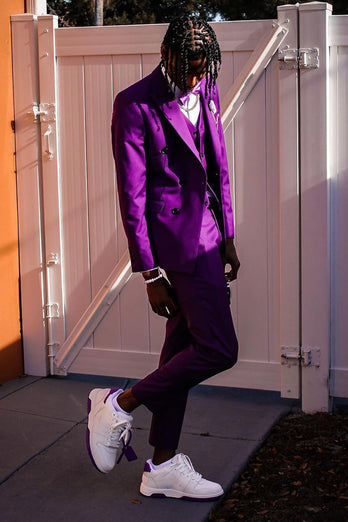 Purple Double Breasted 3 Piece Prom Homecoming Suits