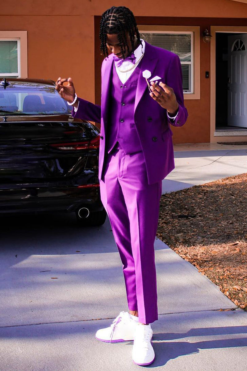 Load image into Gallery viewer, Purple Double Breasted 3 Piece Prom Homecoming Suits
