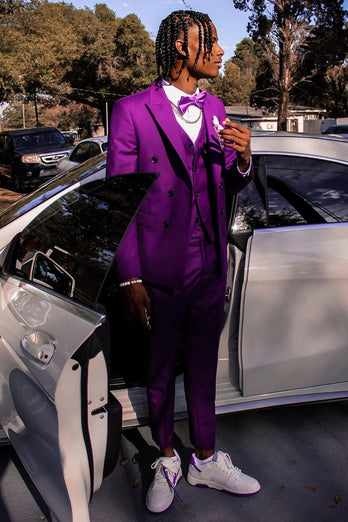 Purple Double Breasted 3 Piece Prom Homecoming Suits