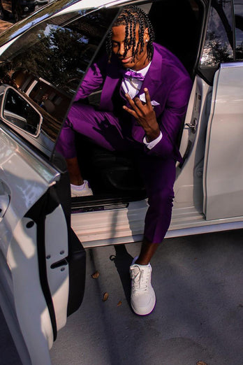 Purple Double Breasted 3 Piece Prom Homecoming Suits