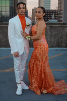 Load image into Gallery viewer, White Jacquard Shawl Lapel 2 Piece Prom Homecoming Suits