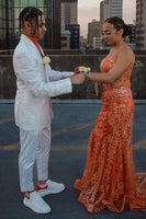 Load image into Gallery viewer, White Jacquard Shawl Lapel 2 Piece Prom Homecoming Suits