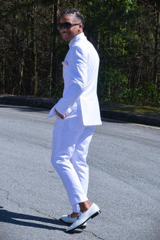 White Peak Lapel 2 Piece Prom Wedding Suits