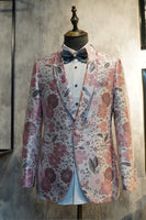Load image into Gallery viewer, Pink Floral Jacquard Shawl Lapel 2 Piece Prom Homecoming Suits