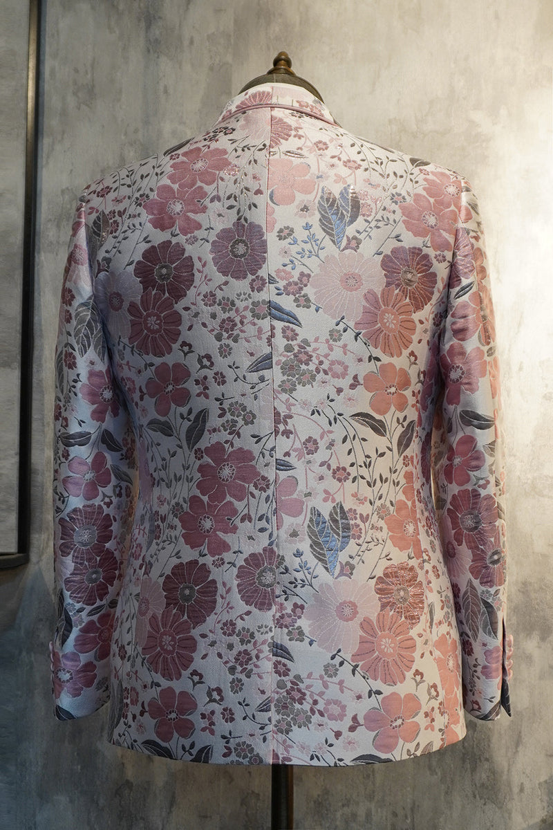 Load image into Gallery viewer, Pink Floral Jacquard Shawl Lapel 2 Piece Prom Homecoming Suits