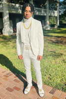 Load image into Gallery viewer, White Jacquard Shawl Lapel 3 Piece Prom Homecoming Suits