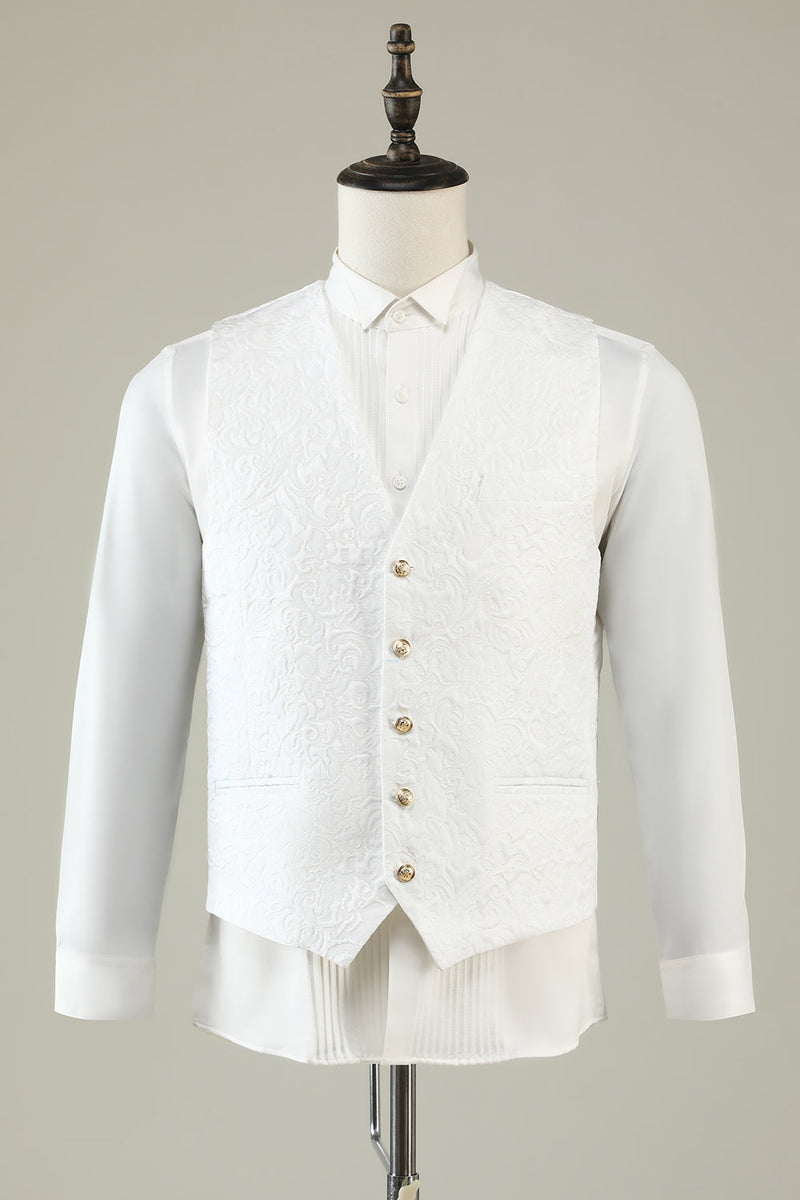 Load image into Gallery viewer, White Jacquard Shawl Lapel 3 Piece Prom Homecoming Suits