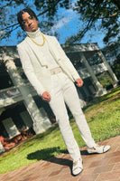 Load image into Gallery viewer, White Jacquard Shawl Lapel 3 Piece Prom Homecoming Suits