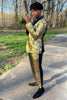 Load image into Gallery viewer, White and Golden Notched Lapel 2 Piece Patchwork Prom Homecoming Suits
