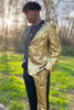 Load image into Gallery viewer, White and Golden Notched Lapel 2 Piece Patchwork Prom Homecoming Suits