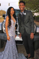 Load image into Gallery viewer, Black Jacquard Shawl Lapel One Button Prom Homecoming Blazer