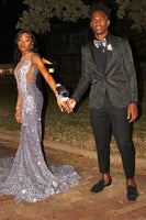 Load image into Gallery viewer, Black Jacquard Shawl Lapel One Button Prom Homecoming Blazer