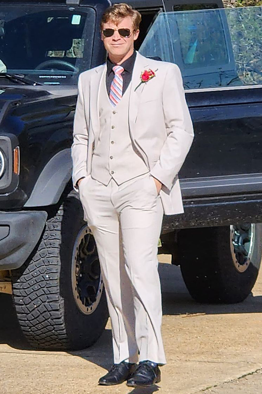 White Jacquard Notched Lapel 3 Piece Prom Wedding Suits