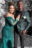 Load image into Gallery viewer, Green Jacquard Shawl Lapel One Button Prom Homecoming Blazer