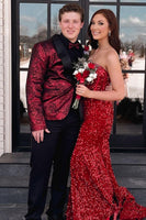 Load image into Gallery viewer, Burgundy Jacquard Shawl Lapel One Button Prom Homecoming Blazer