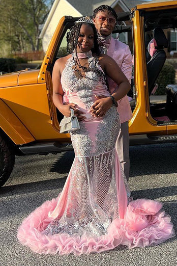 Shawl Lapel Pink Sequins Men's Prom Blazer