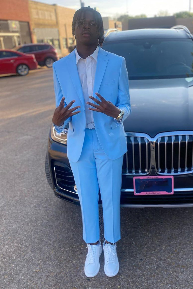 Load image into Gallery viewer, Silm Fit Notched Lapel Blue Men&#39;s Prom Suits