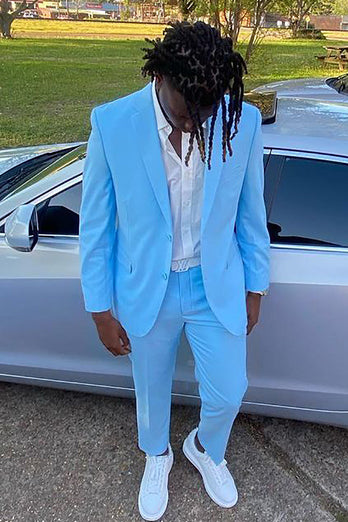 Silm Fit Notched Lapel Blue Men's Prom Suits