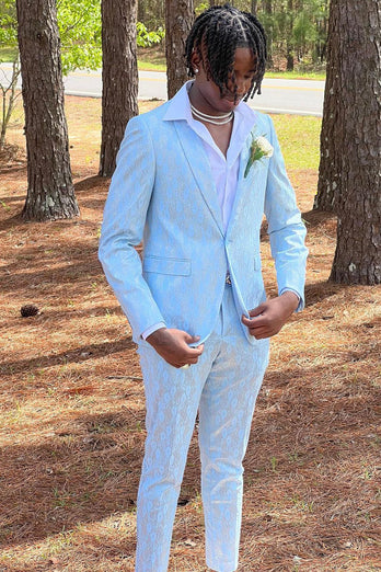 Shawl Lapel Light Blue One Button Men's Prom Suits