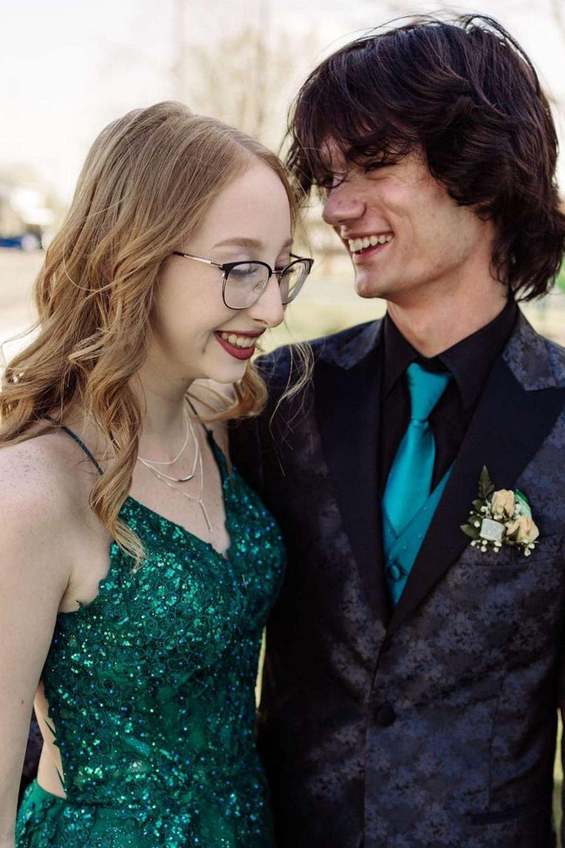 Load image into Gallery viewer, Black Peak Lapel Print Men&#39;s Prom Blazer