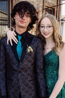 Load image into Gallery viewer, Black Peak Lapel Print Men&#39;s Prom Blazer