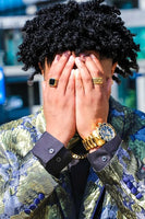 Load image into Gallery viewer, Green and Blue Flower Jacquard Shawl Lapel Prom Homecoming Blazer