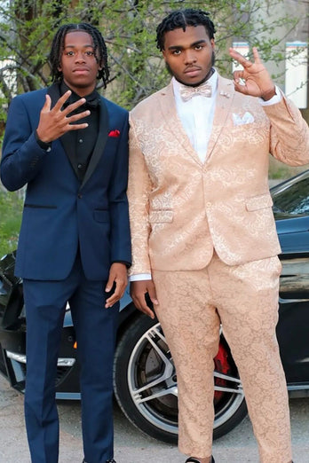 Light Khaki Notched Lapel Jacquard 2-Piece Men's Prom Homecoming Suits